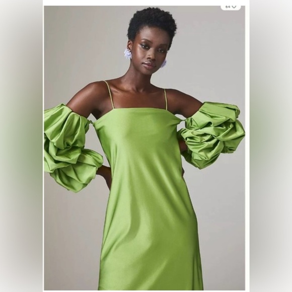 Eugenia Fernandez, Milos Emerald Convertible-Sleeve Slip Dress. size L. - Picture 5 of 8